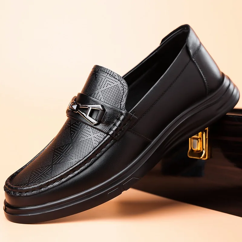 

2026 New Fashion Casual Shoes for Men Cow Leather Breathable Formal Business Men's Loafers Spring Autumn Black Luxury Shoes Male