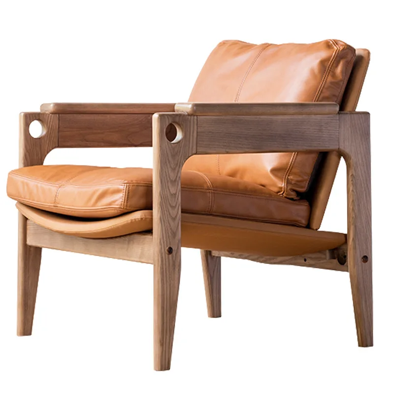 

Living room recliner, single designer, leather, leisure, home, Nordic, solid wood