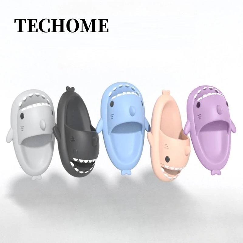 Frauen Cartoon Hai Hausschuhe Männer Indoor Badezimmer Rutschen Sommer Paar Mode flache Schuhe Sandalen Kinder weiche Eva Strand Flip Flops