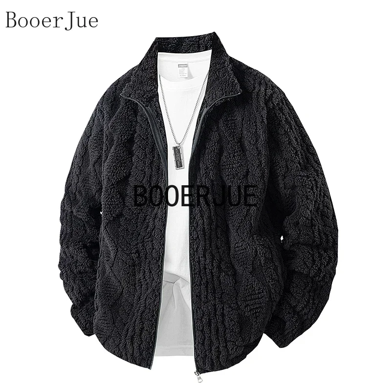 2026 Men Textured Sherpa Fleece Jacket Stand Collar Full Zip Thick Warm Winter Casual Outerwear Hiking Camping Cold‑Weather Wear