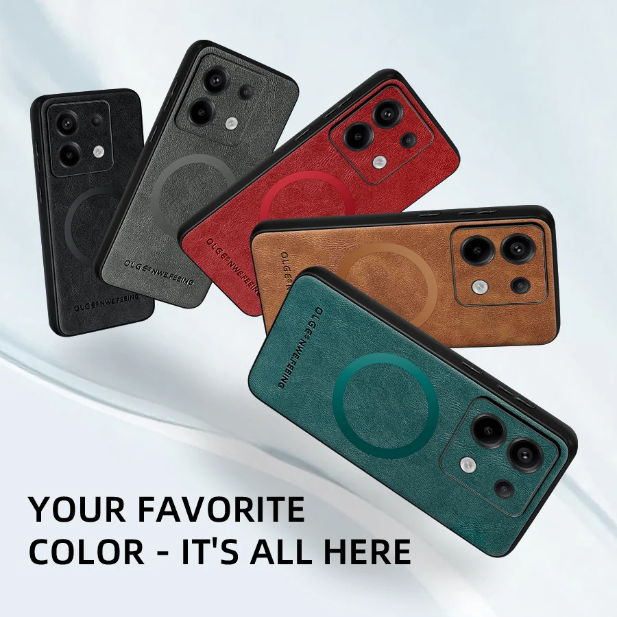 OLGE Luxury Texture Classic Magnetic Leather Case for Redmi Note 13 Pro Plus 13 Pro 13 POCO M6 Pro Wireless Charging Case