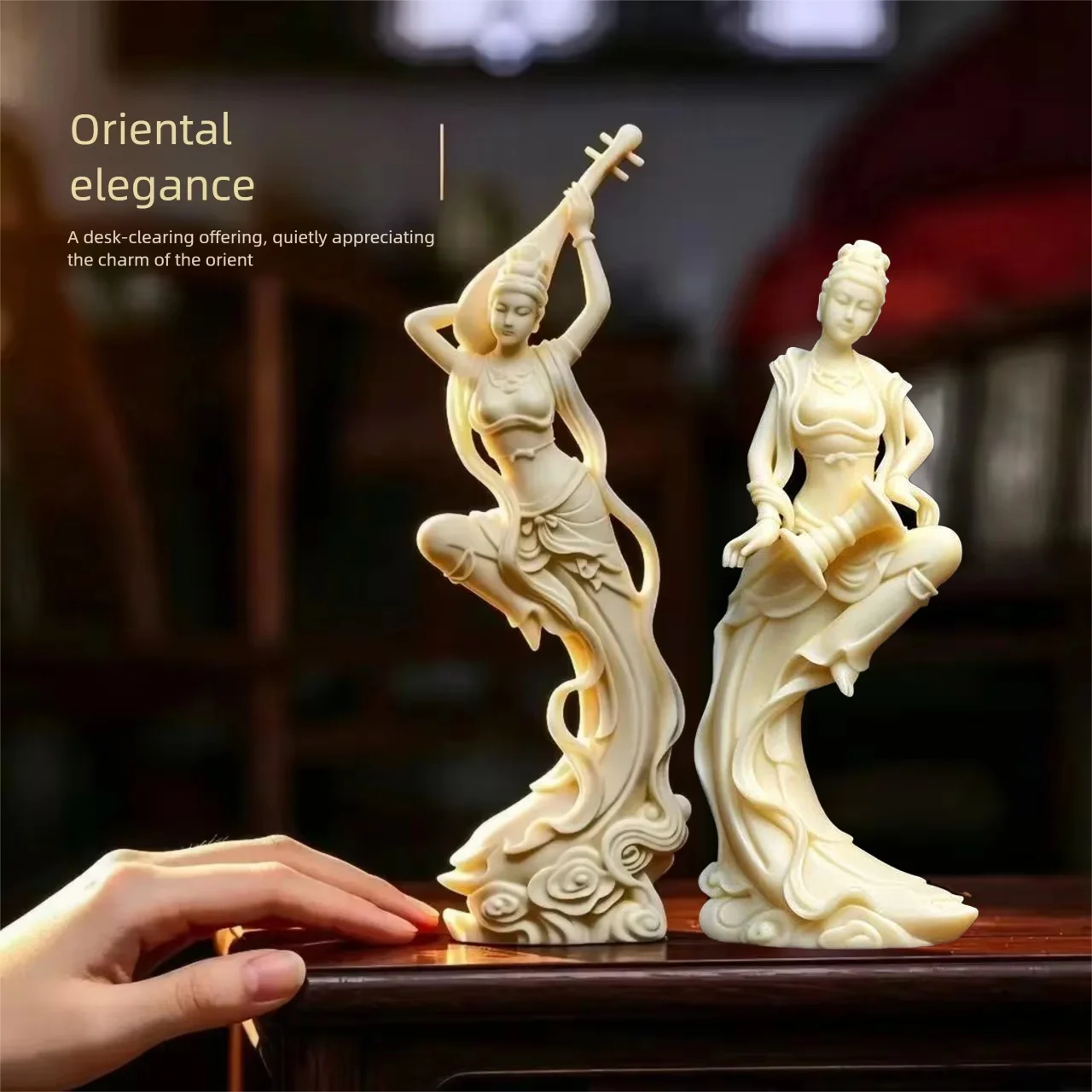 Dunhuang Flying Apsaras Statue, Chinese Ancient Beauty Figurine, Faux Ivory Sculpture for Home Office Decor, Feng Shui Art Gift