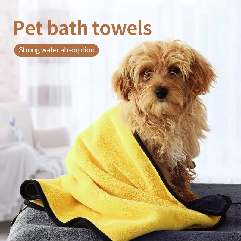 Quick-Drying Absorbent Microfiber Dog Bath Towel, Soft, Thick, Coral Fleece, Dog Bathrobe, Wiping Cloth, Pet Supplies