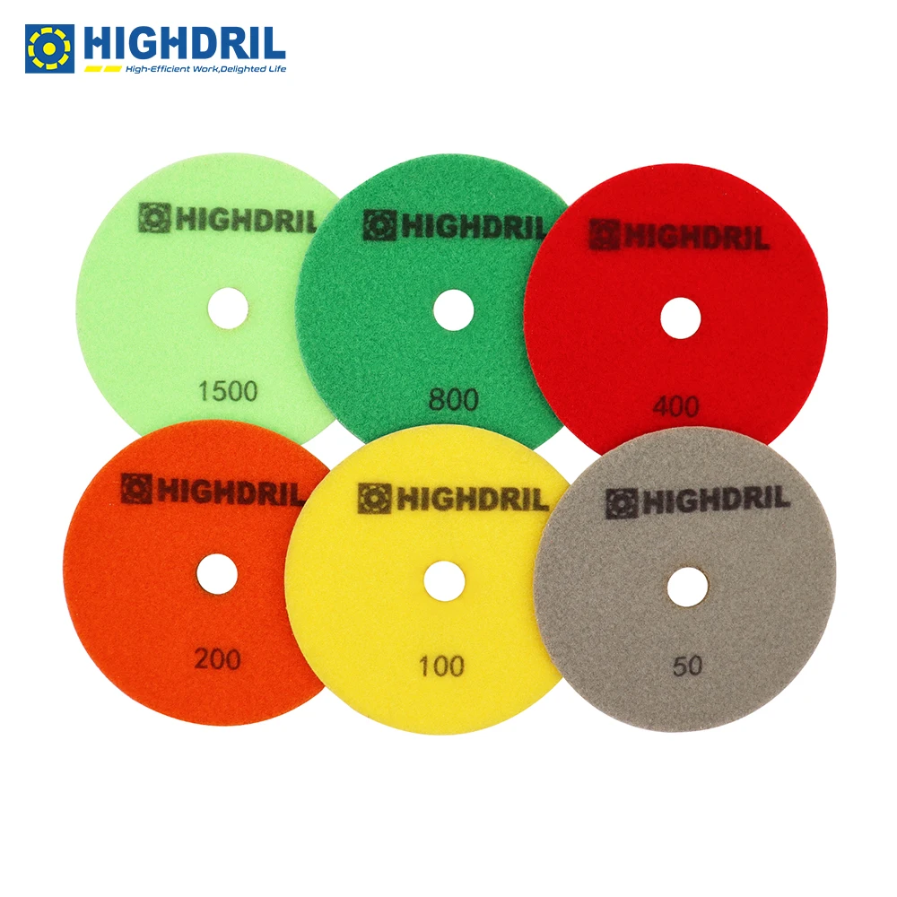 HIGHDRIL 6pcs/set Diamond Wet Polishing Pads Resin Bond Sanding Disc Dia125mm/5inch For Granite Marble Ceramic Grinding Wheel