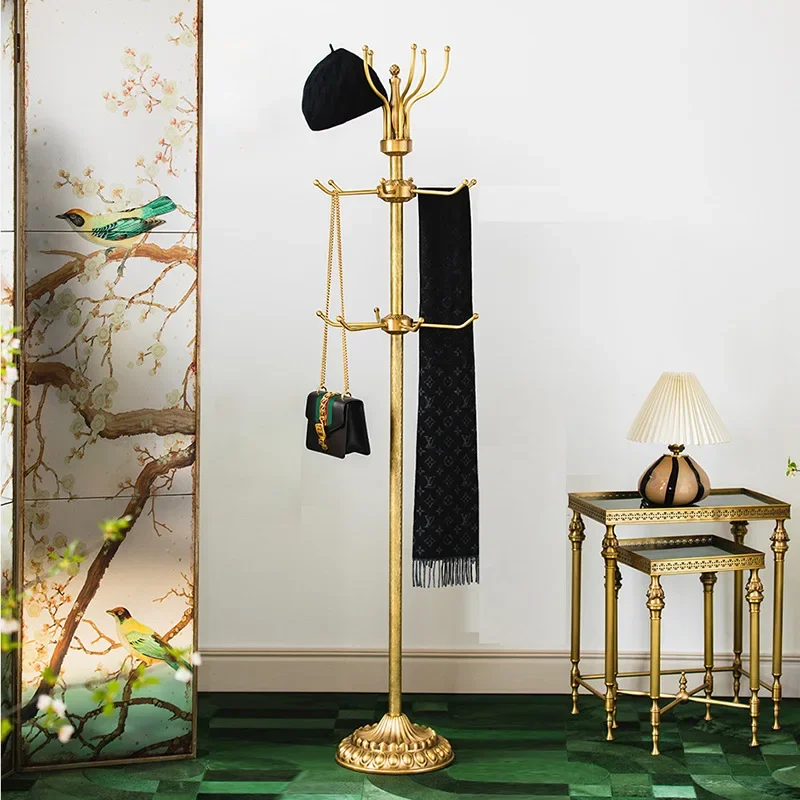 Light luxury high-grade brass floor-to-ceiling coat rack, living room home bedroom, vertical retro hanging clothes