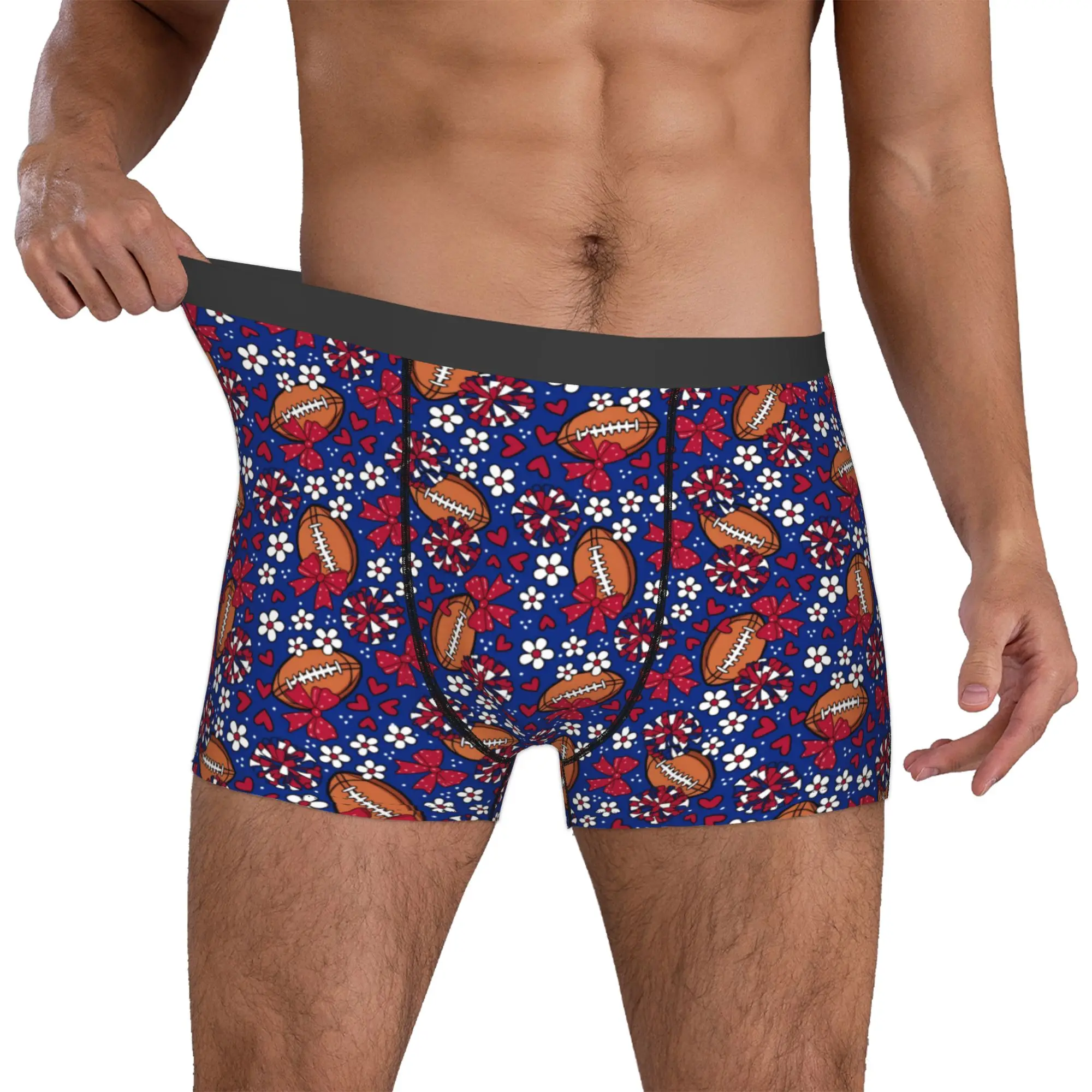 Rugby Union Cheer Bows Football  Underwear Male Printed Red And Blue Boxer Briefs Shorts Panties Soft Underpants