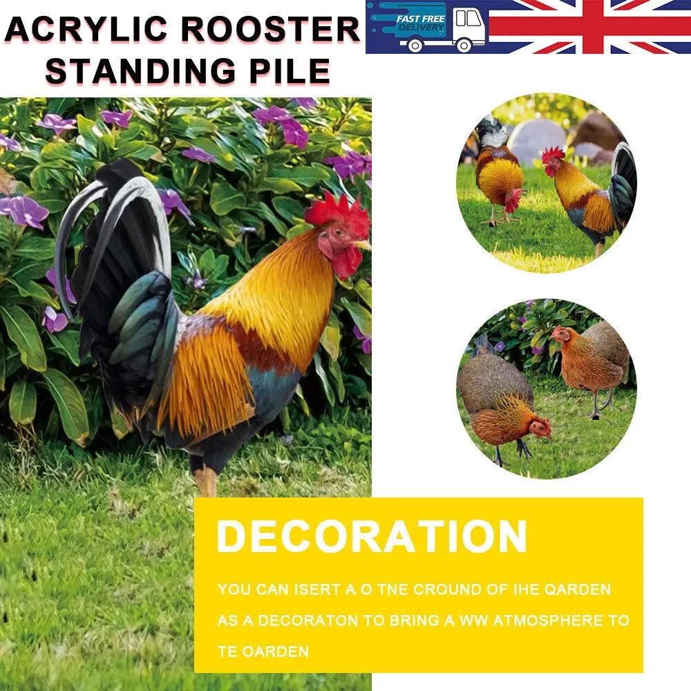 2Pcs Outdoor Garden Yard Chicken Standing Stake Acrylic Rooster Decor UK