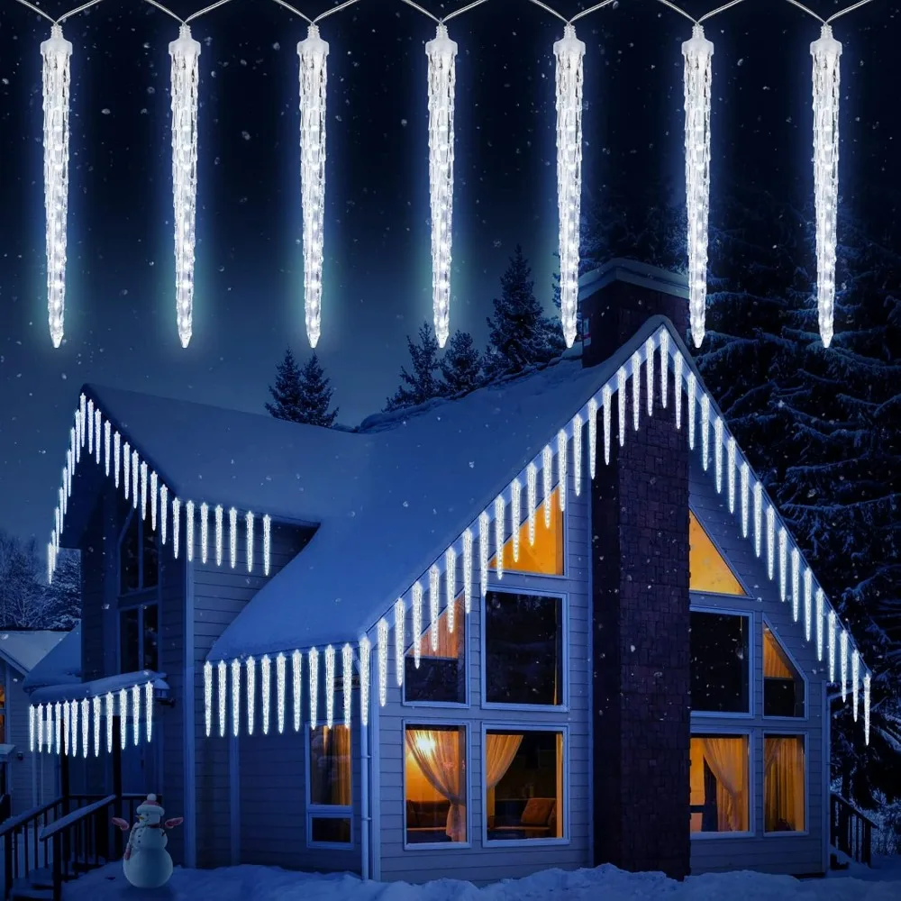 Christmas Icicle Lights Outdoor, 30 Ft Meteor Shower Lights with Large Tube LED Dropping Effect, Waterproof Icicle Lights