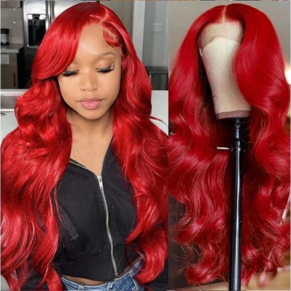 30 38 Inch Hot Red Body Wave 13x4 Hd Lace Frontal Wig Brazilian Water Wave 13x6 Lace Front Color Human Hair Wigs 200% For Women