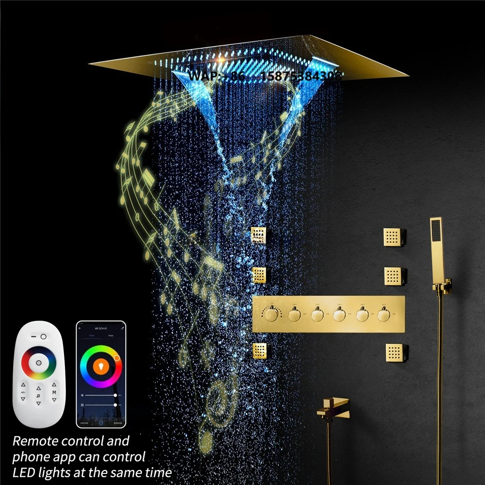 Ceiling 24*32 Inch Led Shower Head with Music Speaker Mist Rain and Waterfall Shower Bathroom Thermostatic Shower Faucet Set