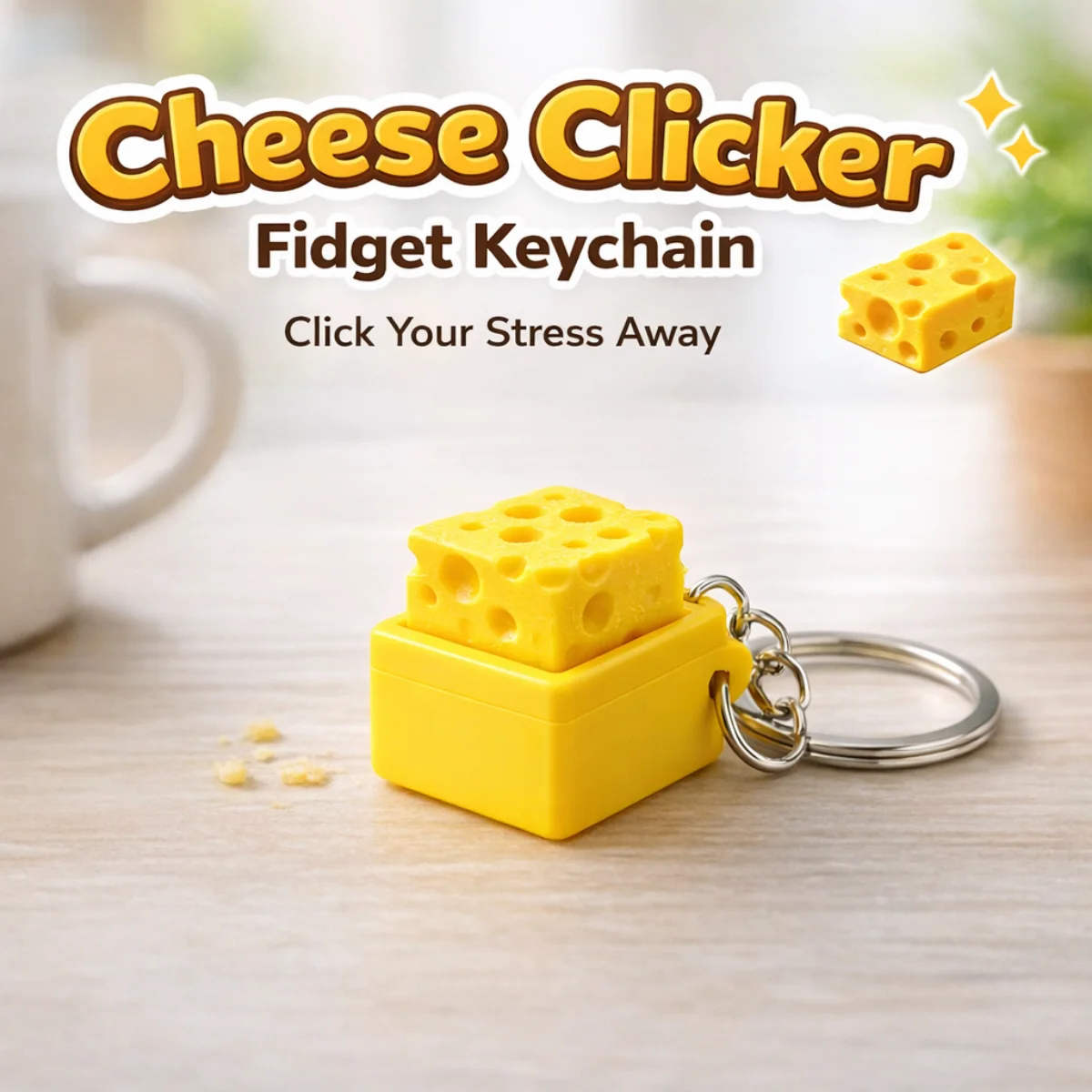 Käse-Clicker Fidget-Schlüsselanhänger, Käse-Tastatur-Stil Sensorisches Spielzeug zur Stresslinderung, Angst- und ADHS-Behandlung, Entspannungsgeschenk für Kinder – Detail 5