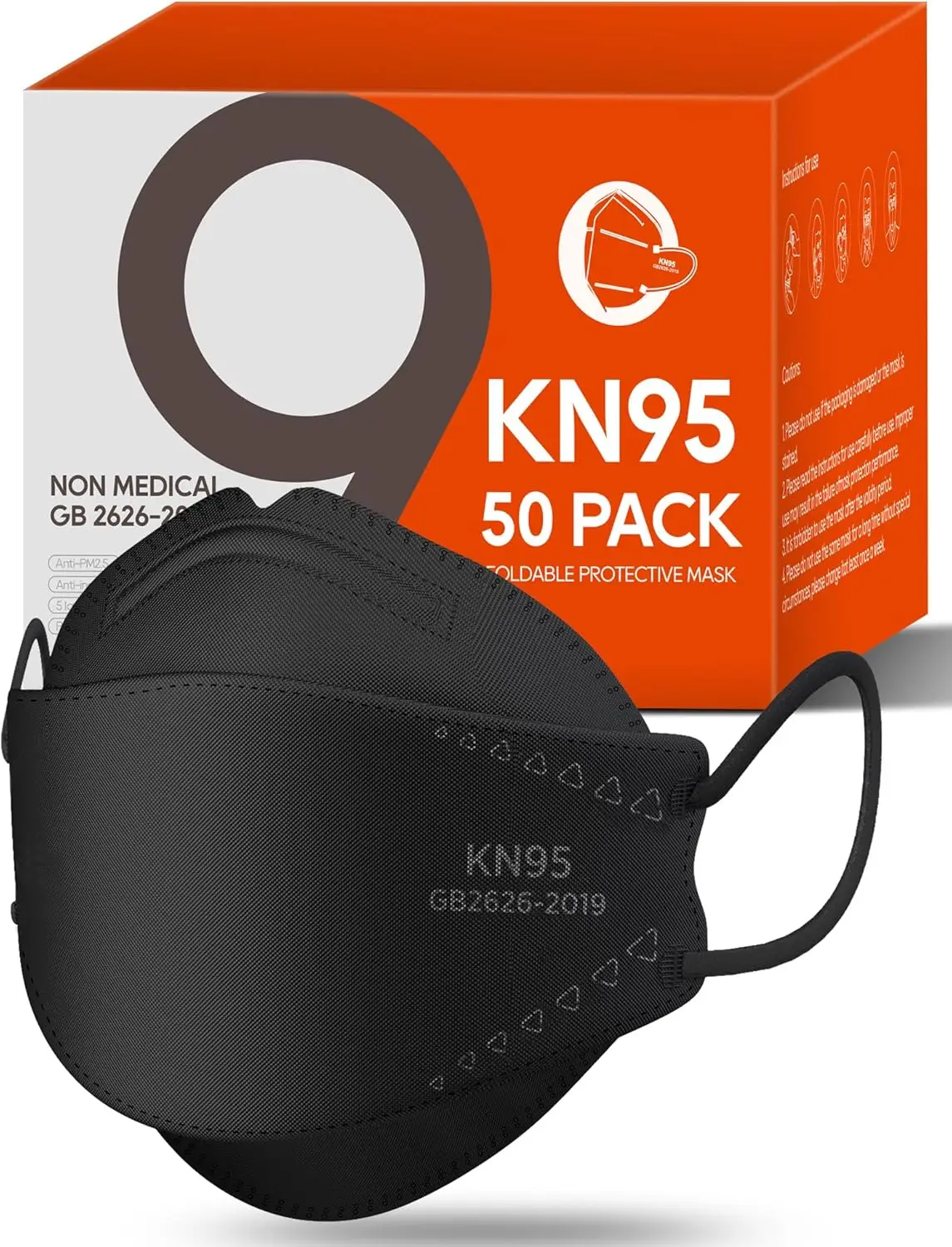

50-Pack Black KN95 Face Masks for Adults, Breathable & Comfortable Disposable with ≥95% Filter Efficiency