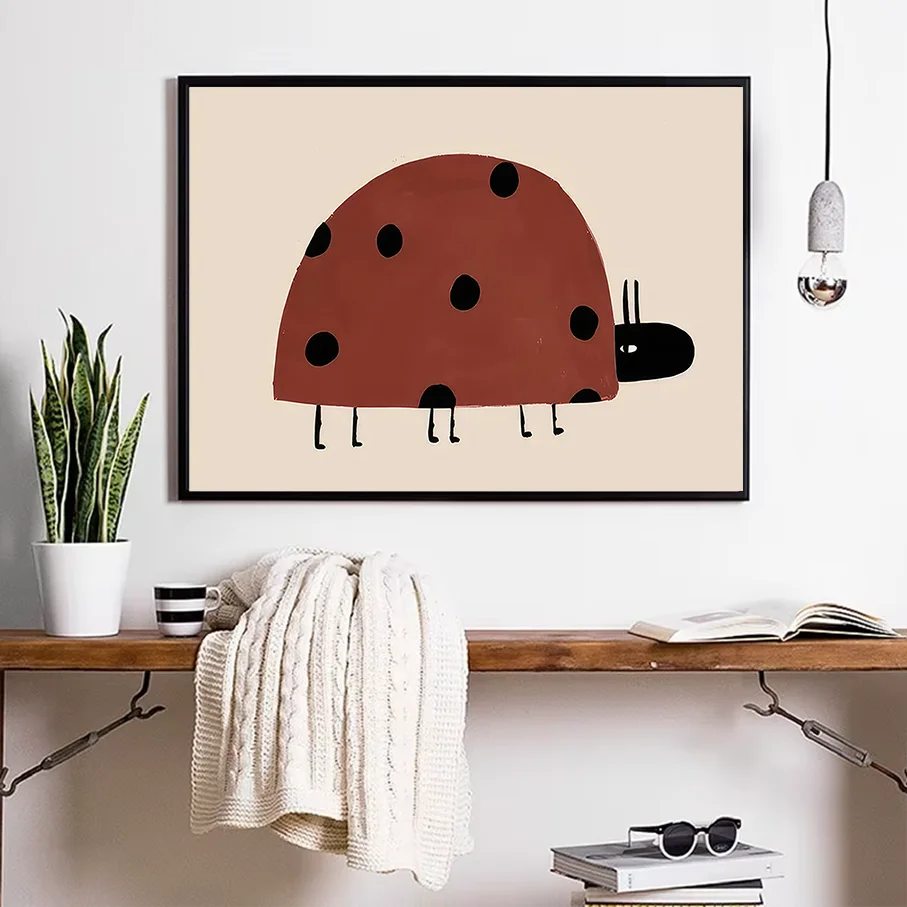 Modern Brown Ladybug Canvas Print Wall Art Minimalist Retro Insect Poster Home Decor Nursery Kids Room Picture