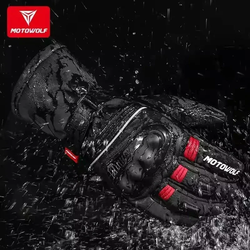 Motowolf Winter Motorrad Thermo Handschuhe Fleece Winddicht Motocross Handschuhe Leder Moto Ausrüstung Männer Wasserdichte Biker Handschuhe