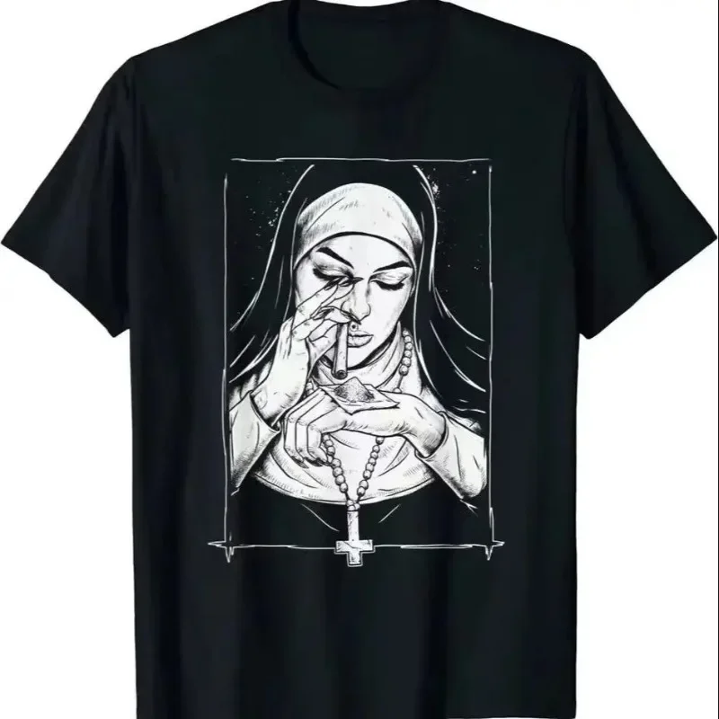 Camiseta de mangas curtas grandes para homens e mulheres, camiseta casual, top de rua Hip Hop, tomar drogas, freira estampa, Harajuku, Y2K, verão