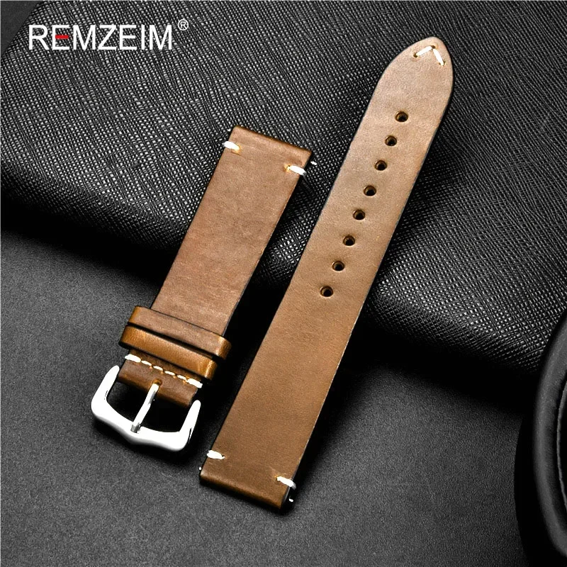 Vintage Oil Wax Leather Watch Strap 18mm 20mm 22mm 24mm Universal Leather Watchband Accessories Pin Buckle