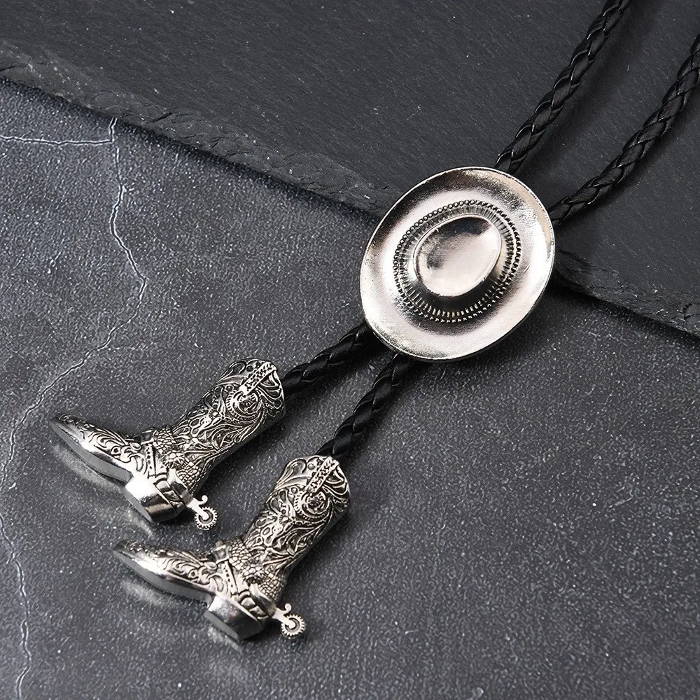 Exquisite Cowboy Hat Boots Necklace High-end Alloy Cowgirls Shirt Neck Pendant Retro Retractable Leather Rope Tie Decor