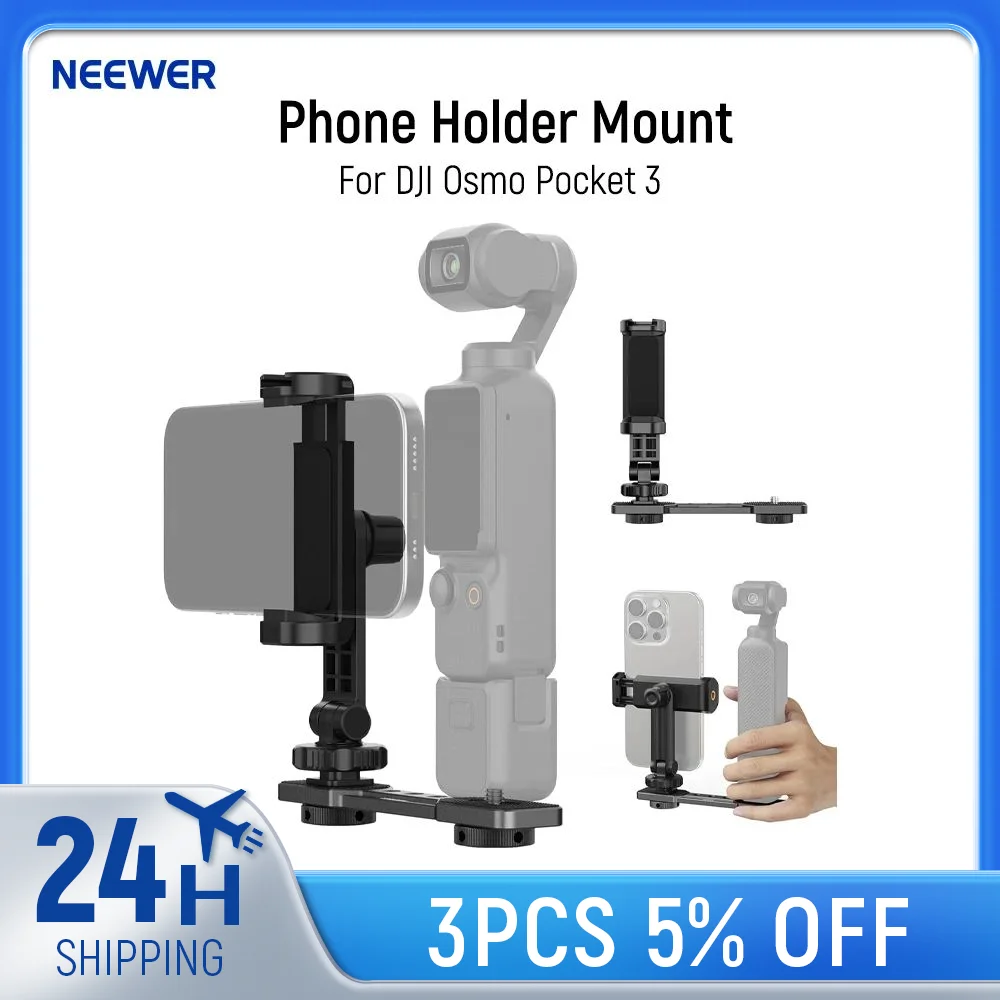 NEEWER Suporte para telefone compatível com DJI Osmo Pocket 3, acessórios de expansão Suporte para telefone celular com roscas de 1/4" para tripé