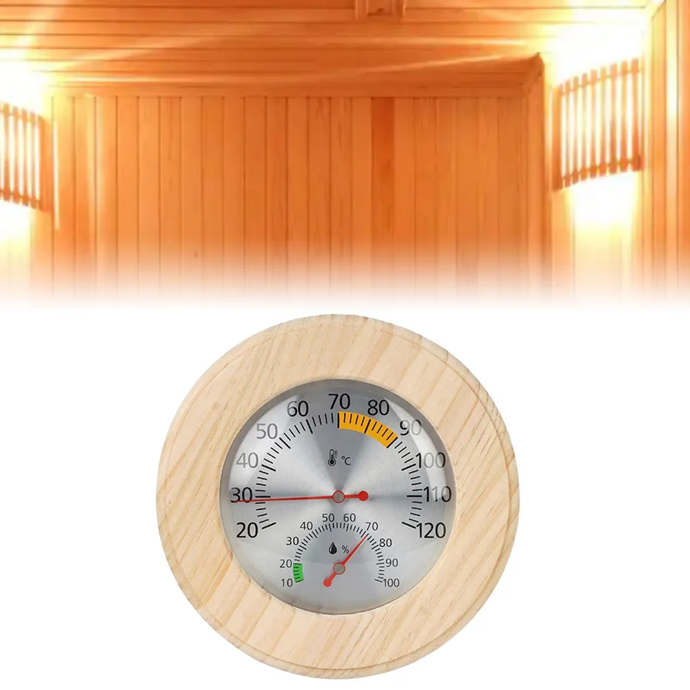 

Sauna thermometer and hygrometer wooden casing analog display wall mounted for easy monitoring of sauna and steam room climate