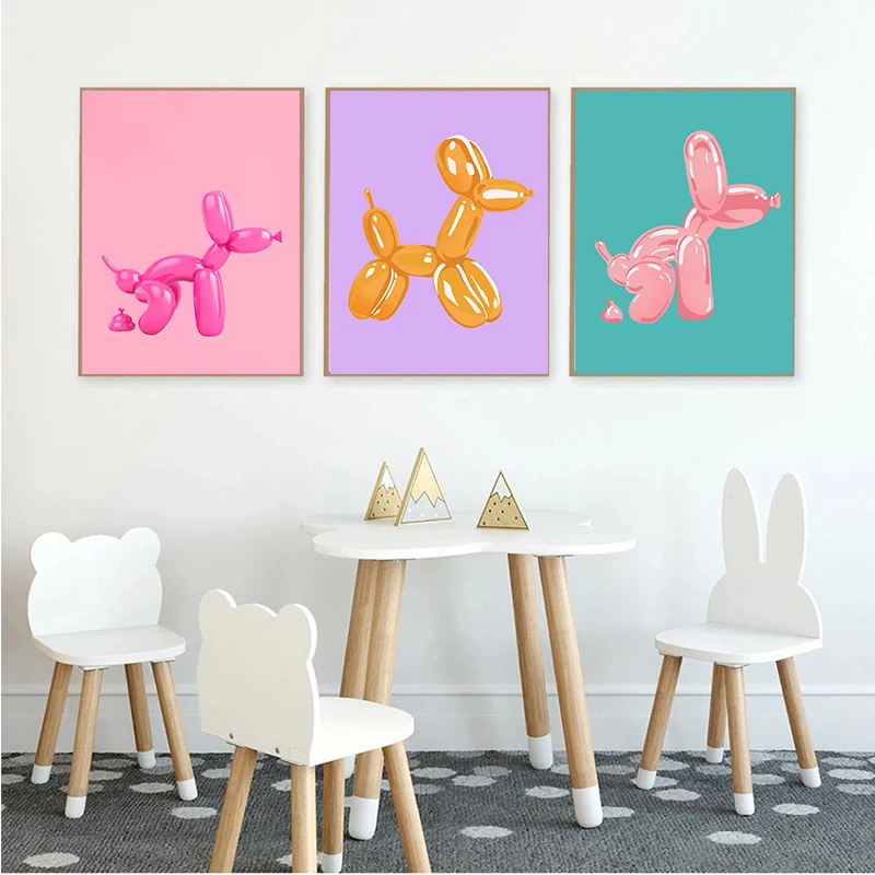 Pop Street Art Abstract Balloon-Dog Poster Prints Canvas Painting Funny Colorful Puppy Poop Wall Art Pictures Toilet Home Decor