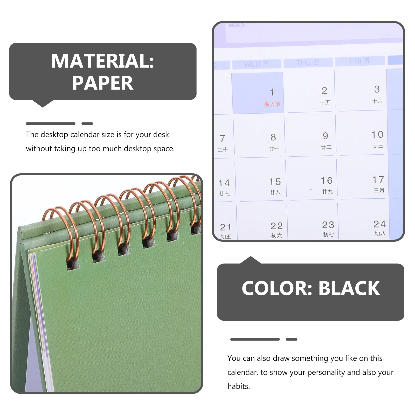 2026 Desk Calendar Minimalist Stand Up Planner Green Decorative Functional Simple Stylish Design Complements Interior Decor Desk