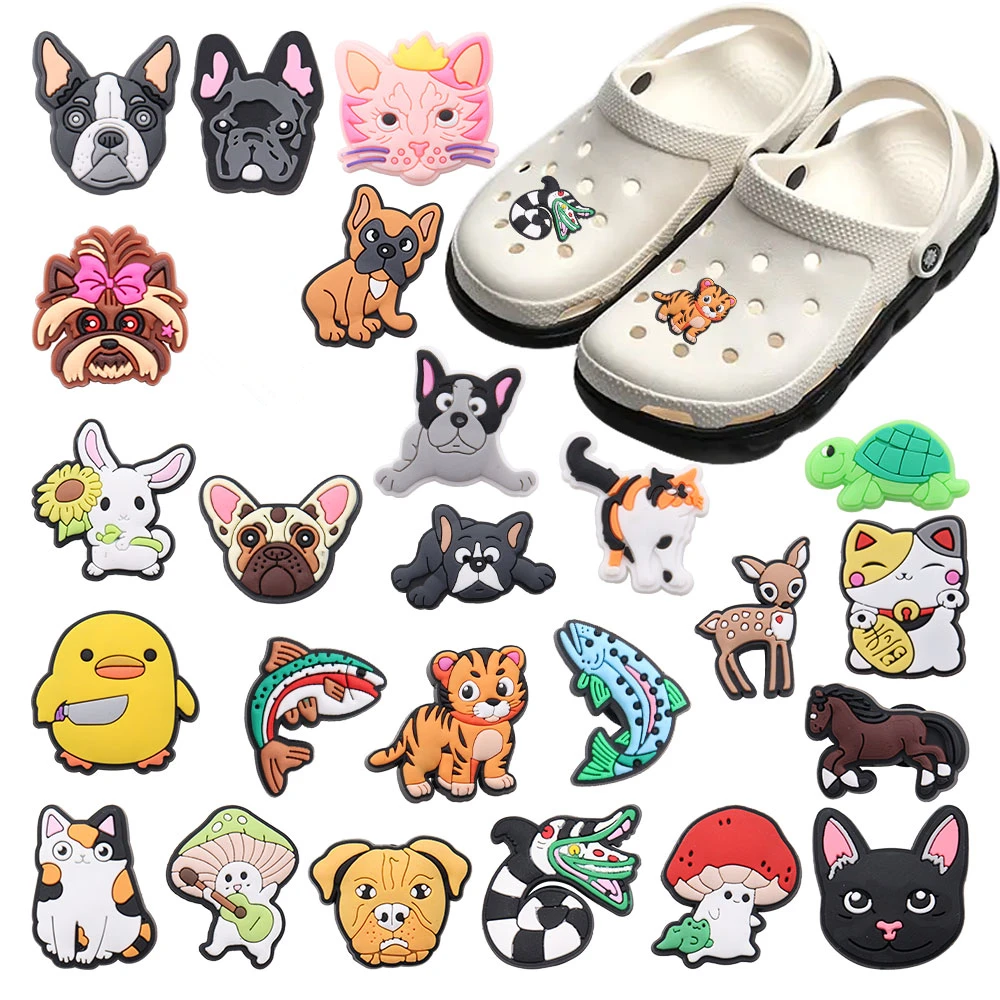 1-24Pcs Dogs Deer Cats Fish Children Sandals Charm Decorations Animals Shoes Buckle Fit Lovely Birthday Gifts