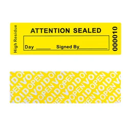 8.5x2.5cm Yellow Tamper Evident labels  100% Total Transfer Security Warranty Void Stickers with Serial Numbers seal sticker