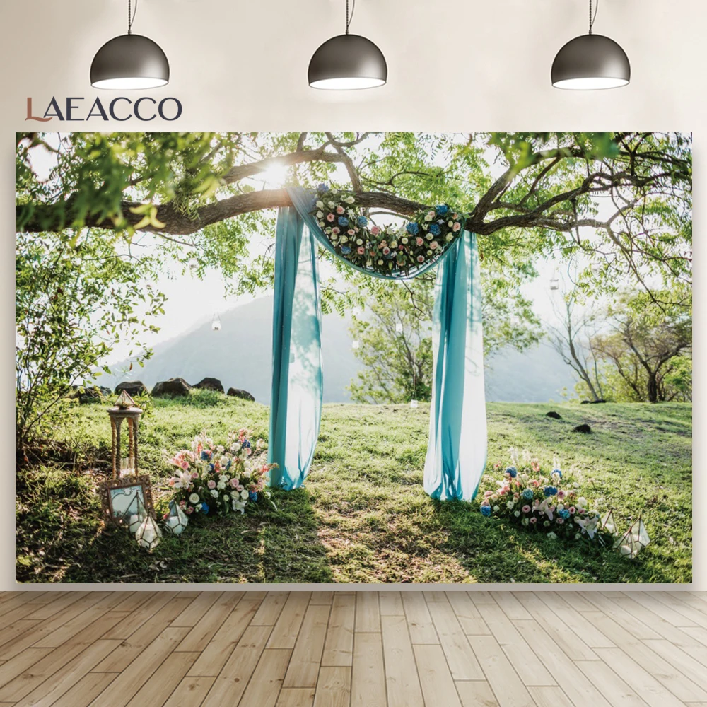 Outdoorsy Wedding Ceremony Photography Background Green Grass Flower Curtain Balloon Decoration Bridal Shower Photocall Backdrop