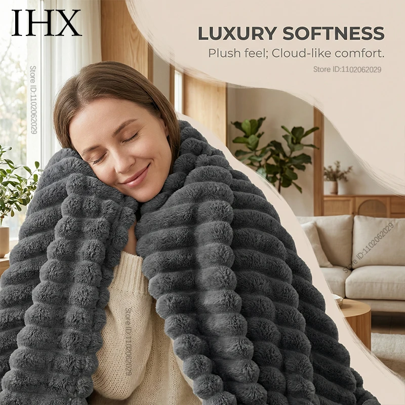 IHX Solid Color Imitation Rabbit Plush Milk Plush Thickened Thermal Leisure Home Blanket Office Nap Blanket, Custom Blanket Size