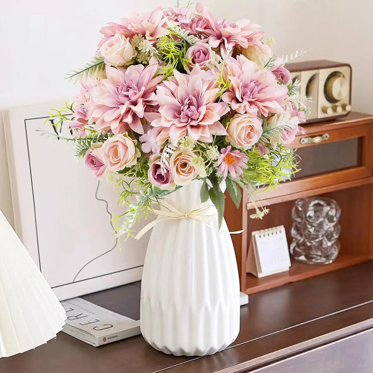 Ramo de Rosas Artificiales para Boda, Decoración para Mesa de Hogar, Ramo de Novia, Productos de Dalias e Hortensias de Seda para Jardín, Día de la Madre