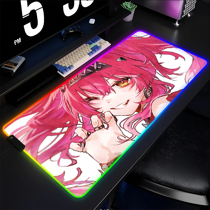 

RGB Mouse Pad Rubber Table Gamer Wuthering Waves Kawaii Desk Mat LED Computer Sexy Girl Keyboard Pad Gaming Accessories Mousepad