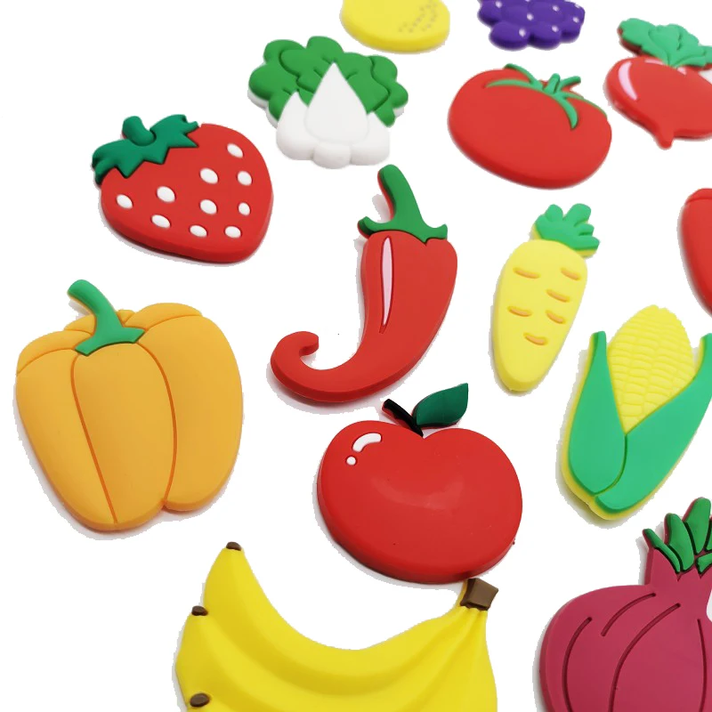 24 Stks/set Gesimuleerde Groenten En Fruit Koelkast Magneten Cartoon Pvc Stickers Kinderen Leren Speelgoed Magnetische Koelkast Magneten