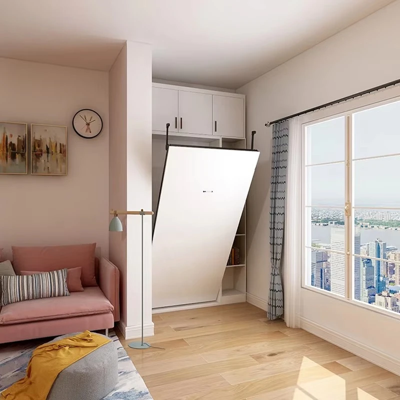 Topcent Space-Saving Vertical Double Wall Bed Folding Murphy Sofa Panel Wood Style Home Furniture Convenient Folding Mechanism