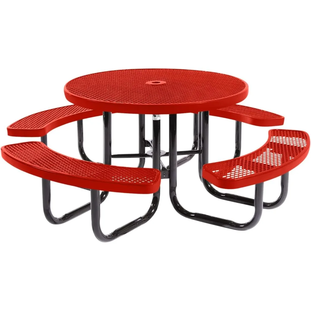 Coated Outdoor Furniture Heavy-Duty Portable Outdoor Picnic Table with Umbrella Hole, Expanded Metal Commercial-Grade Patio