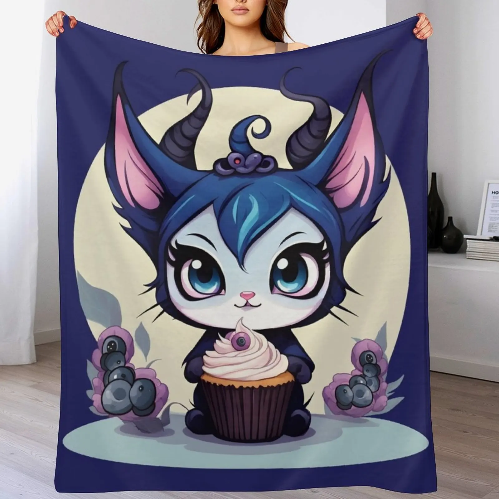 

Blueberry M Cat Throw Blanket Reusable Durable Soft Blanket for All Seasons