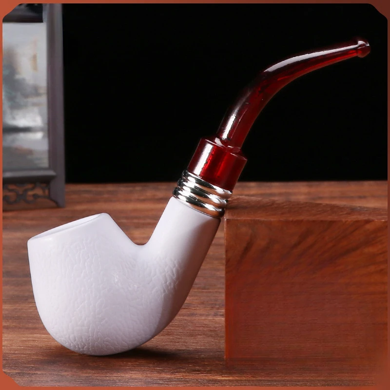 

Classic Smoking Pipe Meerschaum Durable Patchwork Tobacco Cigarettes Cigar Pipes with Rubber Ring 1 PC