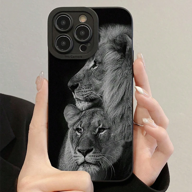 Funda de teléfono con estampado de León colorido detallada y perforada para iPhone 17 16 15 14 Pro Max 13 12 11 XS X XR 7 8 Plus 16E 17 Air Cover