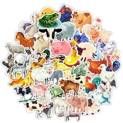 50PCS Cute Cartoon Animal Farm Chicken, Duck and Cow Decorative Stickers Personalized Water Cup Luggage iPad Gift