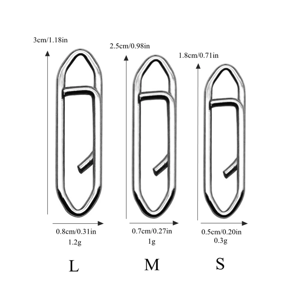 Clips de pêche en acier inoxydable, connecteur, boutons, émerillons, changement rapide, eau douce, eau salée, taille S, M, L, 50 pièces