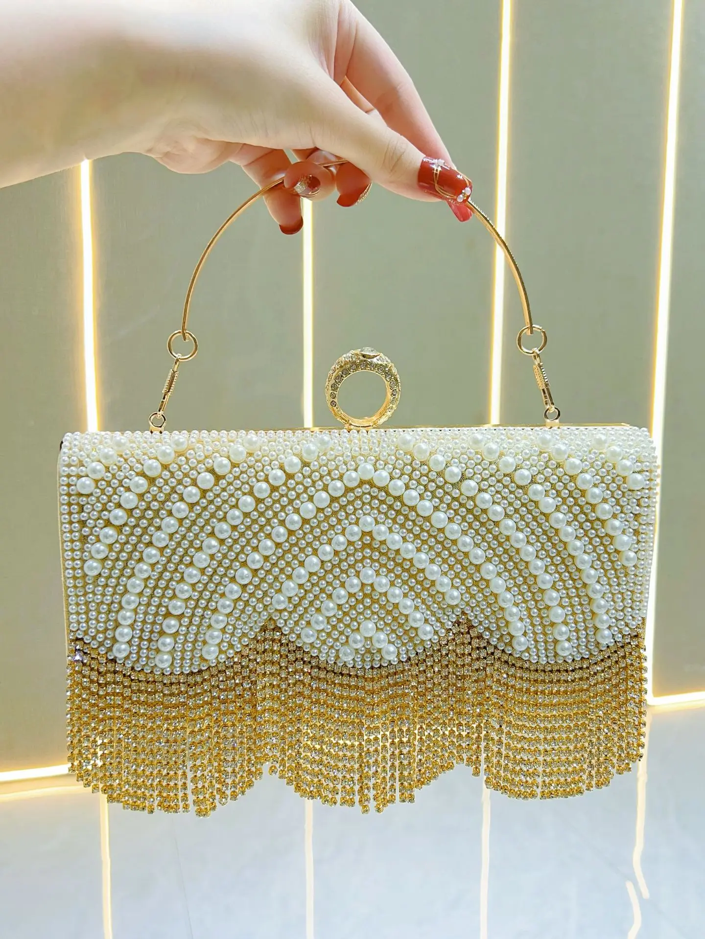 

25 years of hot Chinese pearl rhinestone dinner bag ins tassel clutch bag crossbody one-shoulder handbag