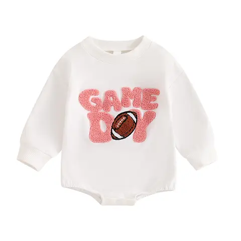 Baby Boys Girls Fall Winter Outfits Long Sleeve Oversized Football Pullover Sweatshirt Romper Toddler Infant Clothes