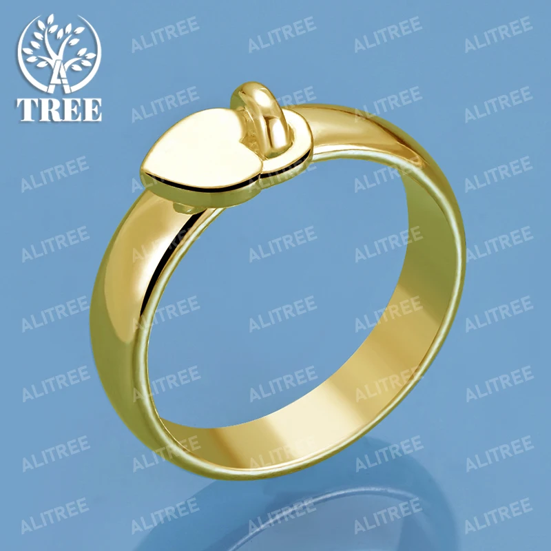 

ALITREE 18K Gold 925 Sterling Silver Heart Lock Rings For Women Party Wedding Fashion Fine Jewelry Romantic Birthday Gift