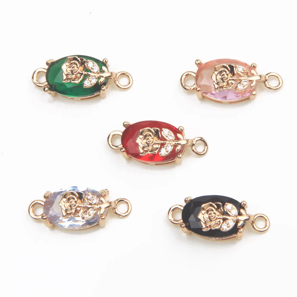 6PCS oval Glass Flower Charms Connectors for Jewelry Making Pendant Handmade DIY Findings Brass Accessories 8*19mm