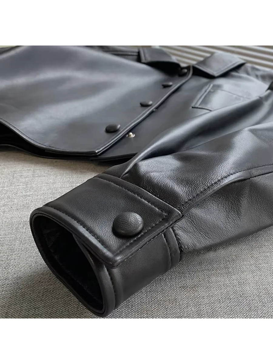 เสื้อแจ็คเก็ตหนัง PU สีน้ำตาลทรงสั้น แขนยาว มีกระเป๋า สไตล์ลำลอง แฟชั่นเกาหลี สำหรับผู้หญิง ฤดูใบไม้ผลิ ฤดูใบไม้ร่วง ยี่ห้อ Nerazzurri รุ่นปี 2025