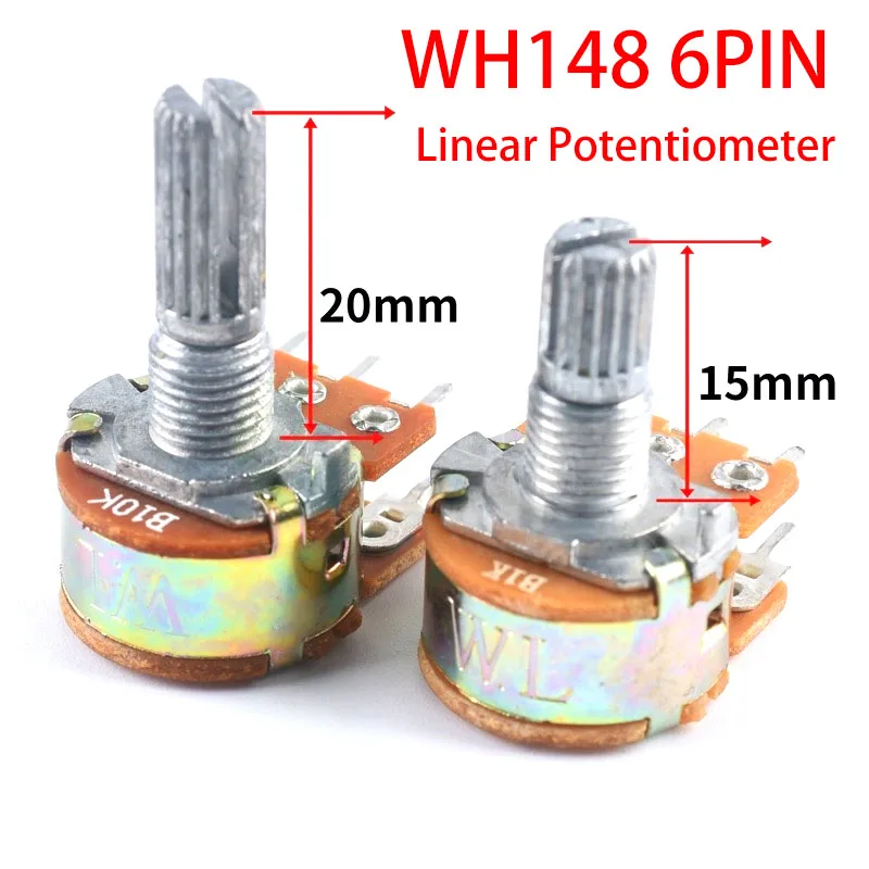 5PCS/LOT WH148 Type Single Potentiometer With Switch 6PIN B1K 2K 5K 10K 20K 50K 100K 250K 500K 1M H=15MM 20MM Potentiometer