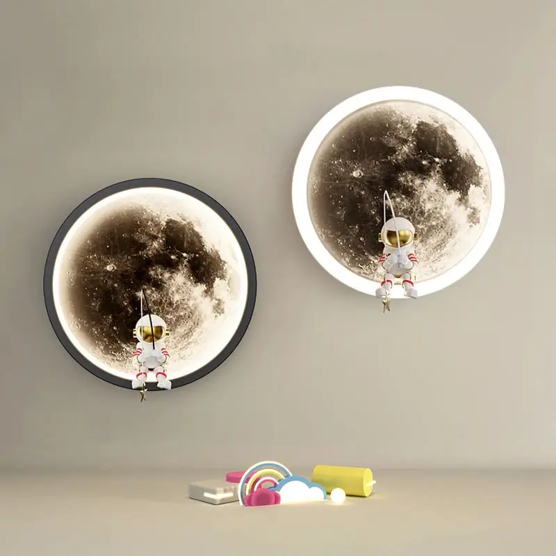 Astronaut Moon Wall Lamp Modern Wall Sconces Cartoon Children's Room Living Room Bedroom Bedside Indoor Decor Fixture Lustre