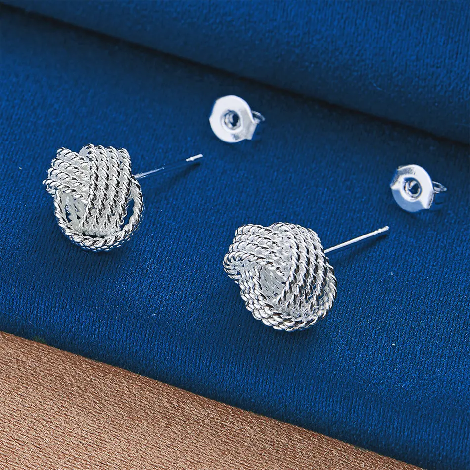 Elegant 925 Sterling Silver Delicate Braided Knot Earrings for Women, Fashionable Party Gift Jewelry Accessories