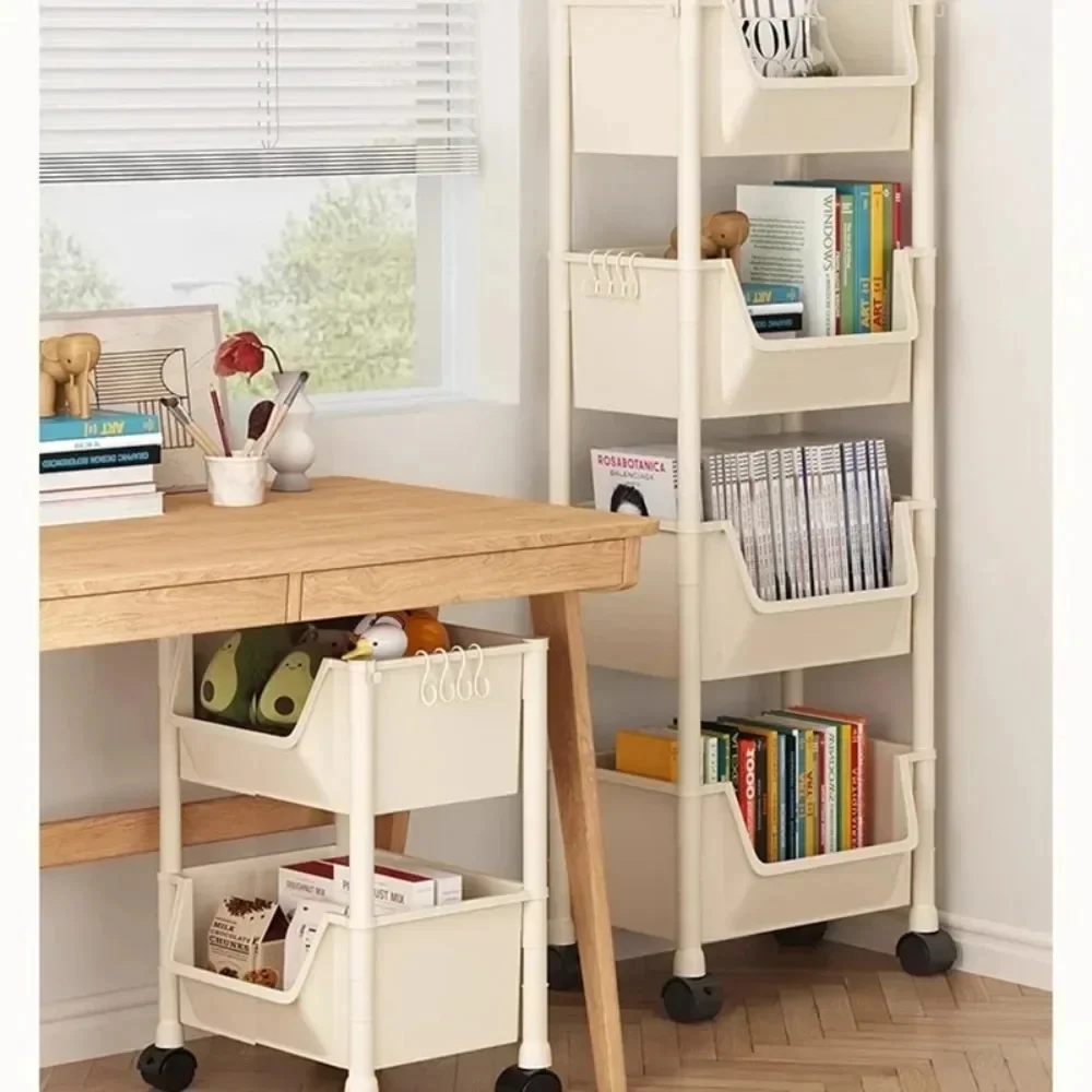 Trolley Bookshelf Movable Bookshelf Mobile Kitchen Storage Rack Multi-Layer Storages Shelve With Wheels Snack Cart Storage Rack