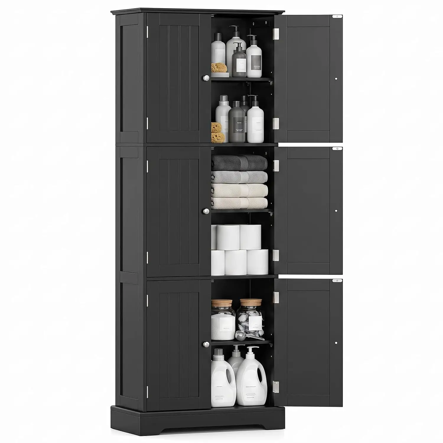 63'' Tall Bathroom Storage Cabinet with 6 Doors (Black), Customized