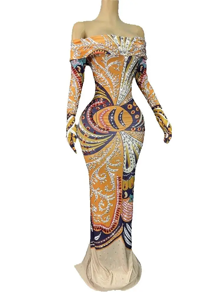 Vestido elástico de un hombro con estampado en caliente de alta calidad, ropa de mujer personalizada de nueva moda 2025